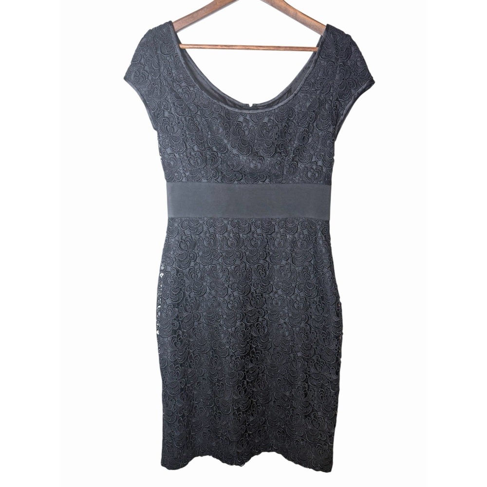 White House Black Market Lace Dress Women's Size 6 Charcoal Black Silver Pencil